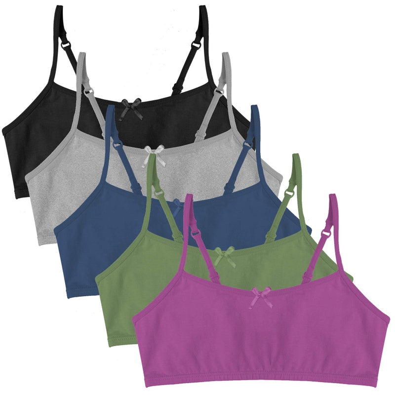 Popular Cotton Girls Training Bra - Crop Cami Training Bras for Girls w Adjustable Straps. Bra Pack 5 PK Darks 10/12 - Image 1